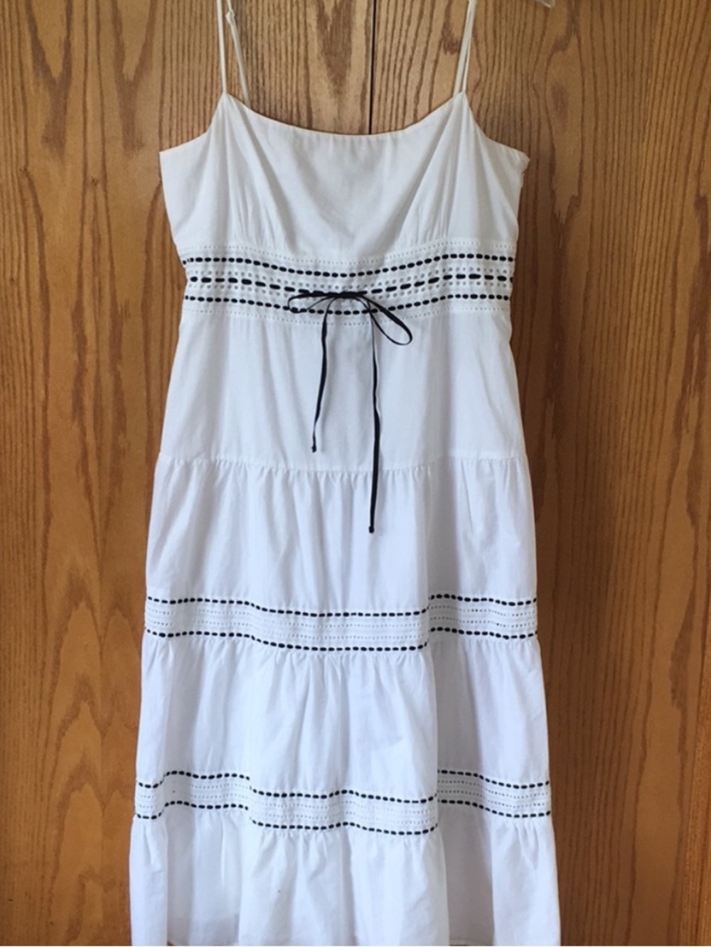 LOFT white sundress with black ribbon accents